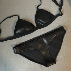 black triangl faux leather bikini